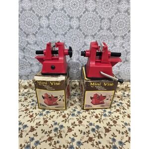 2 Vintage Mini‎ Vises Hobbyist Craftsman Sportsman Suction Grip Base Red Plastic